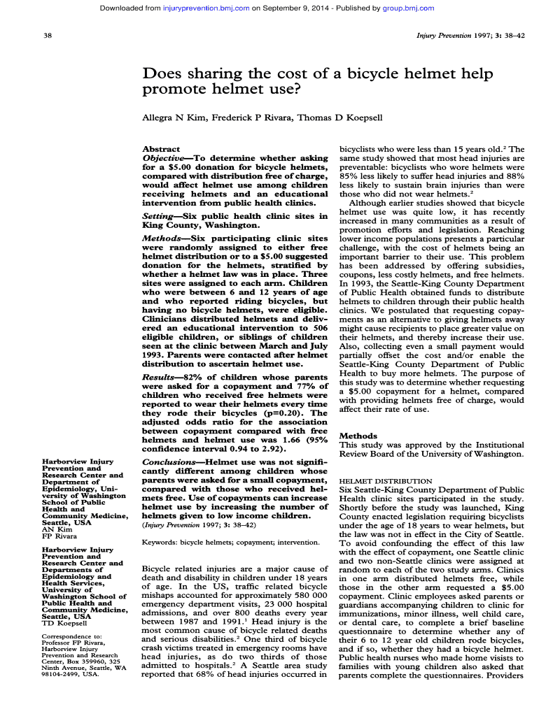 Does Sharing the Cost of a Bicycle Helmet Help Injury Prevention  Form