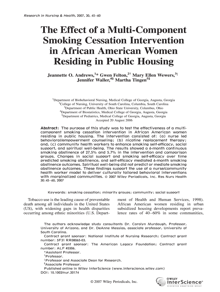 The Effect of a Multi Component Smoking Cessation Bedfont  Form