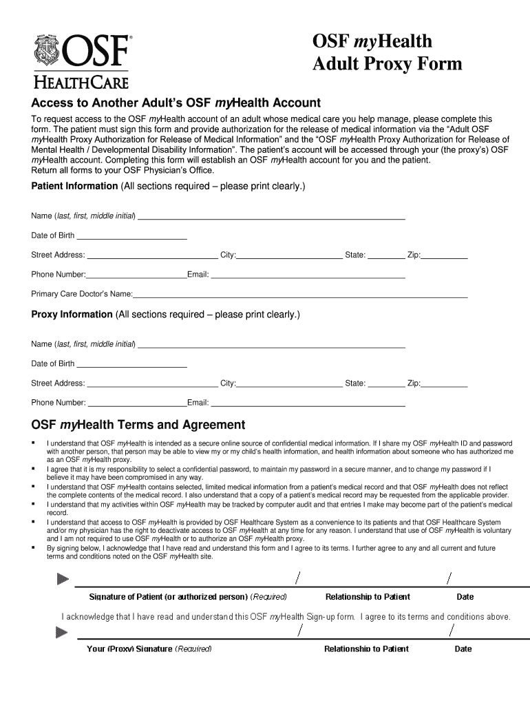 Get and Sign Osf Adult Proxy Form 2011-2022