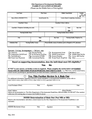 Blank Pasrr Form for Ohio 2010