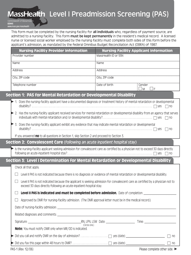  Passr Level 1 Massachusetts Forms 2006-2024