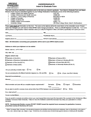 Mtsu Intent to Graduate Form