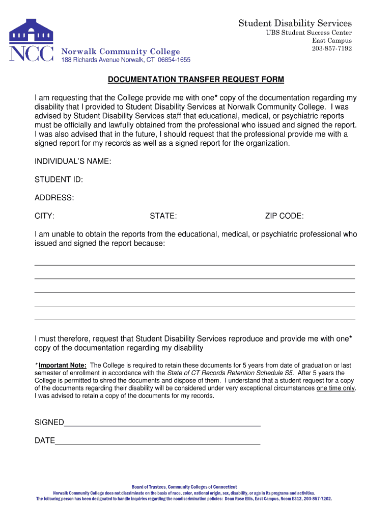 Student Disability Services Ncc Commnet  Form