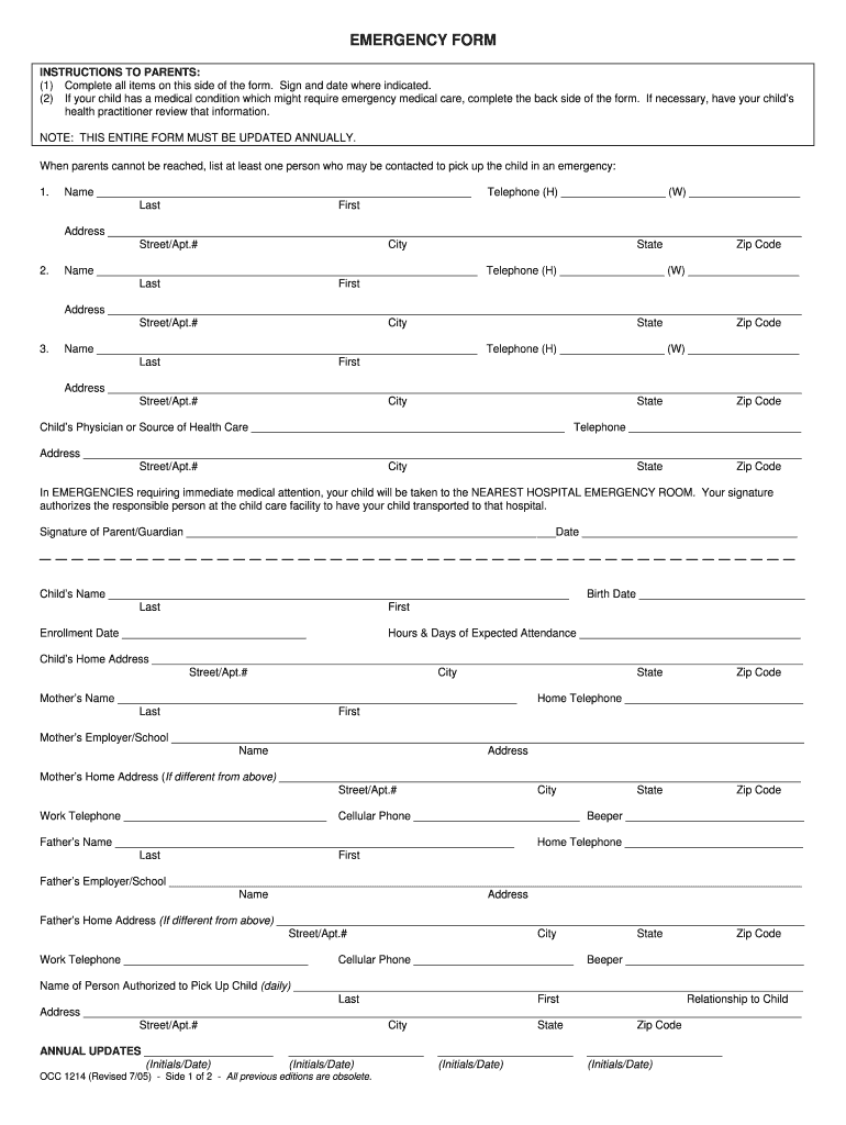 EMERGENCY FORM Ndm