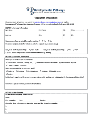 Developmental Pathways, Inc Volunteer Application Form