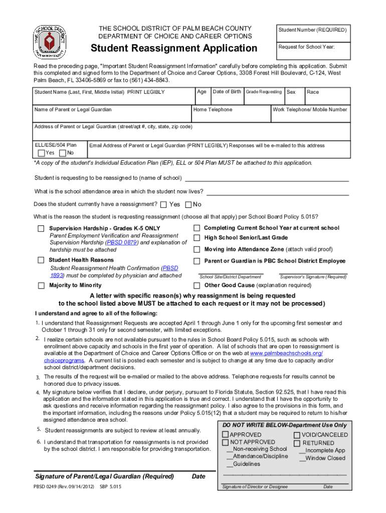  School Reassignment Palm Beach County 2012-2024