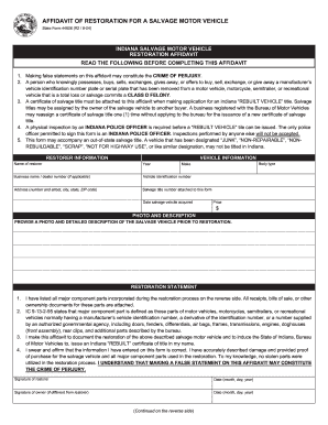 Indiana Salvage Restoration Packet  Form