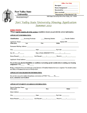Fort Valley Printable Application Form