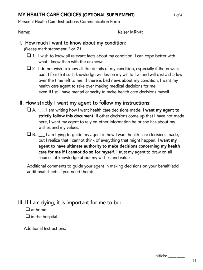  Kaiser Permanente Advance Directive Form 2009-2024