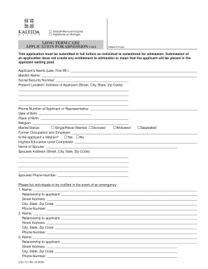 LONG TERM CARE APPLICATION for ADMISSION 1 of 3 Highpointeonmichigan  Form