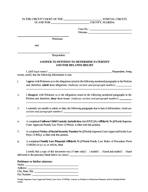  983b, ANSWER to PETITION to DETERMINE PATERNITY and for RELATED RELIEF When Should This Form Be Used 2000