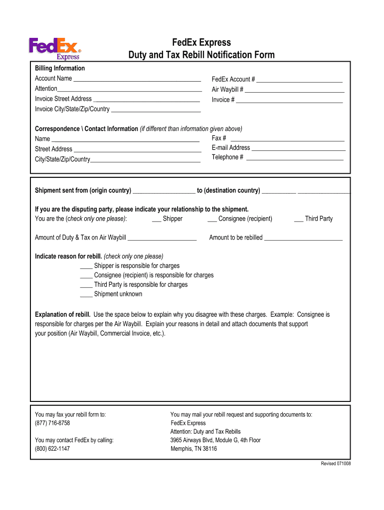  Fedex Rebill Form 2008