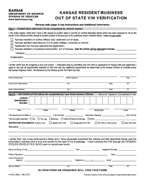 Kansas Residentbusiness Out of State Vin Verfication Form