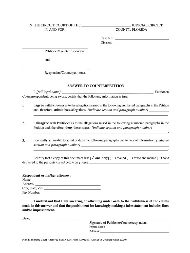Get and Sign Forms Packet Counterpetition Florida 2000-2022