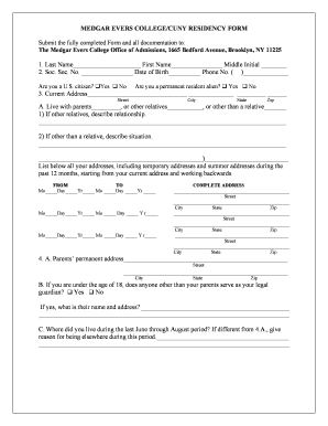 Cuny Residency Form Medgar Evers