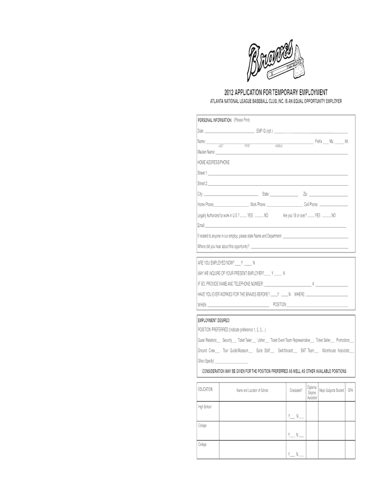 Get and Sign APPLICATION for TEMPORARY EMPLOYMENT    MLB Com  Form