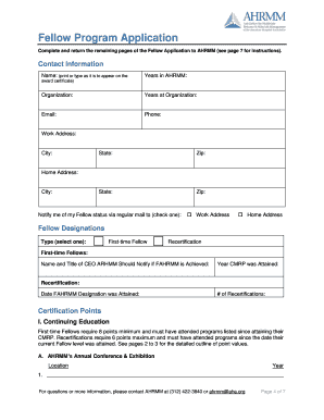 FELLOW APPLICATION AHRMM Ahrmm  Form