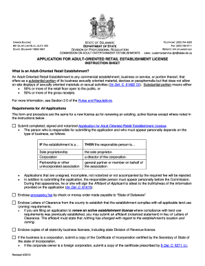 Adult Establishment Retail with CBC Dpr Delaware  Form