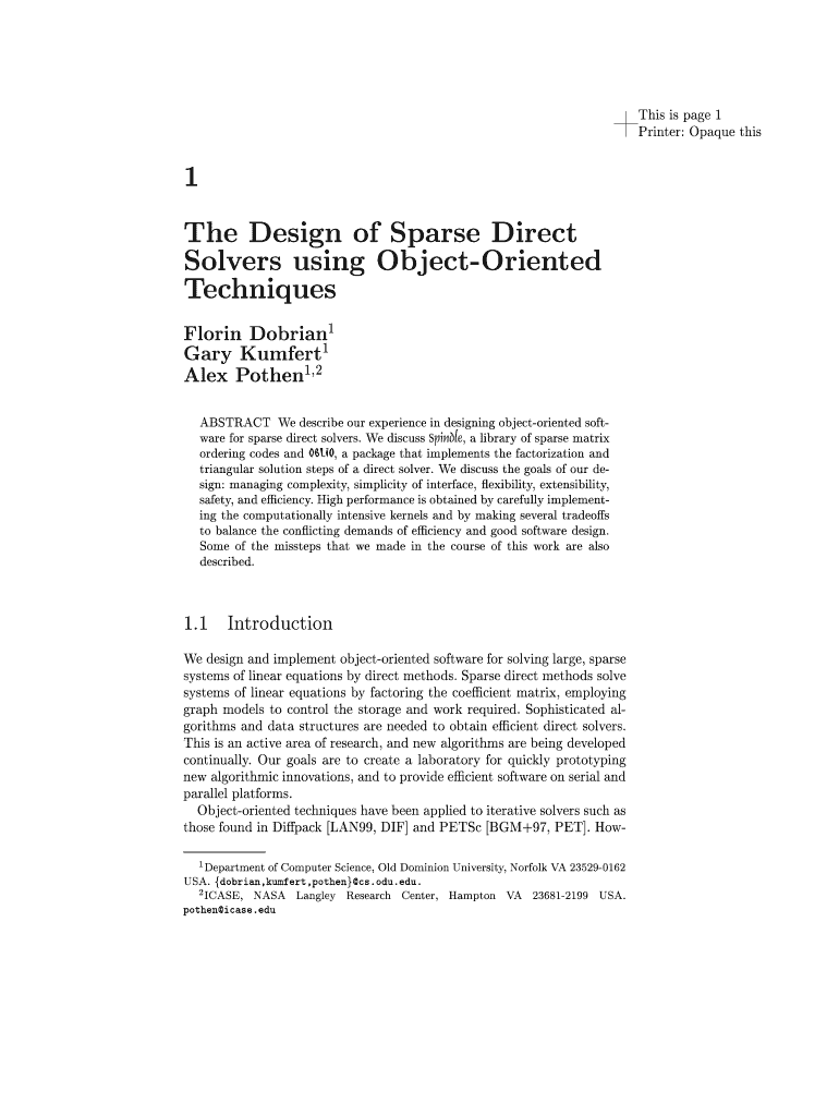 1 the Design of Sparse Direct Solvers Using Object Oriented Cs Purdue  Form
