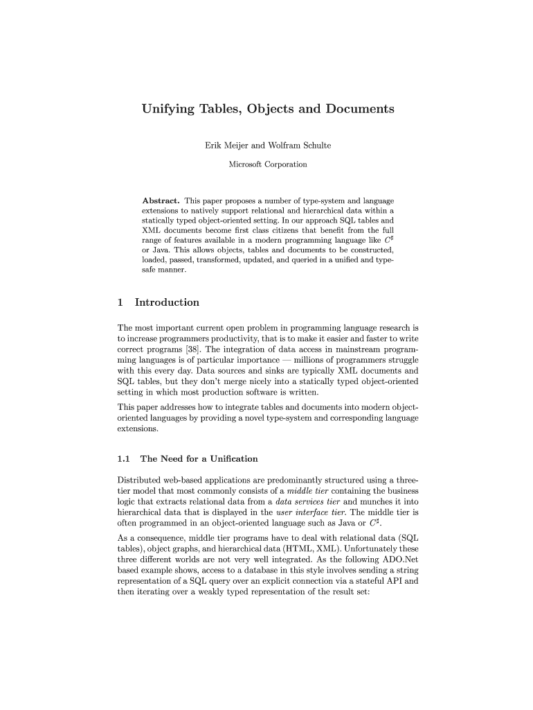 Unifying Tables, Objects and Documents  Form