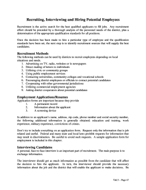 Recruiting, Interviewing and Hiring Potential Employees Form