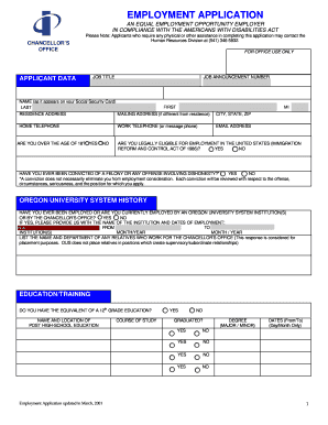 An EQUAL EMPLOYMENT OPPORTUNITY EMPLOYER in COMPLIANCE with the AMERICANS with DISABILITIES ACT CHANCELLOR&#039;S OFFICE Ous  Form