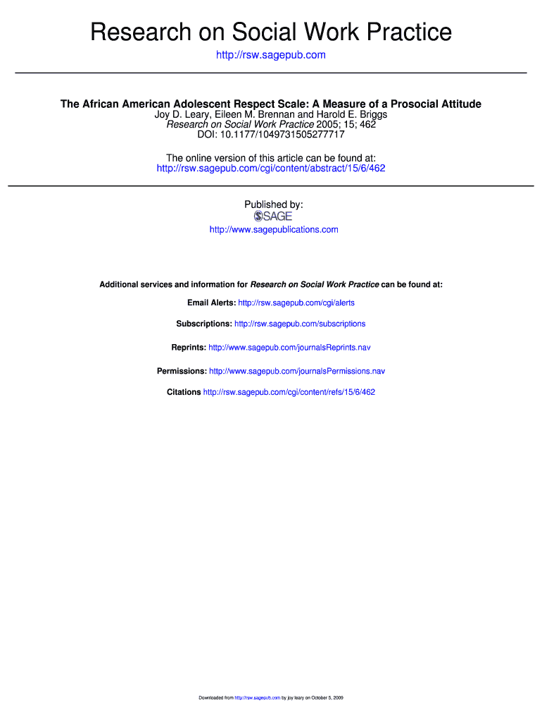 Com the African American Adolescent Respect Scale a Measure of a Prosocial Attitude  Form