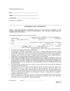 State of Ohio Subordination Agreement Form