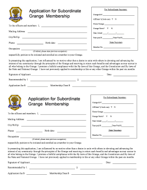 Application for Subordinate Grange Membership Application for Baysidegrange  Form