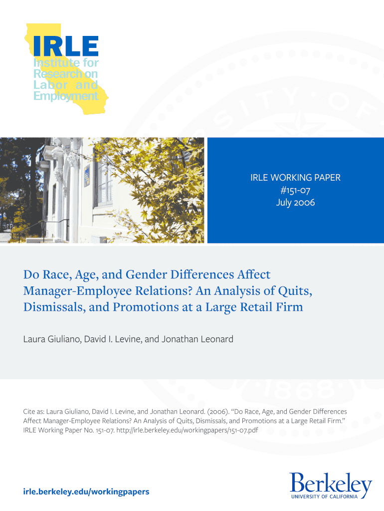 Do Race, Age, and Gender Differences Affect Manager Employee Irle Berkeley  Form