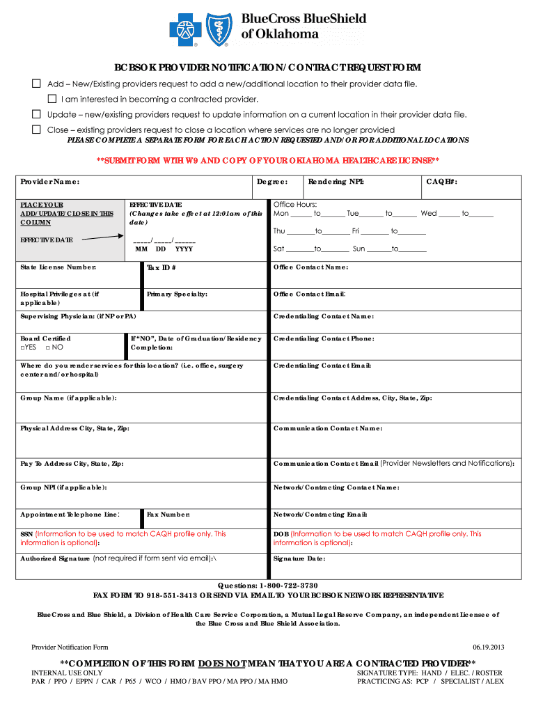 PROVIDER NOTIFICATION FORM