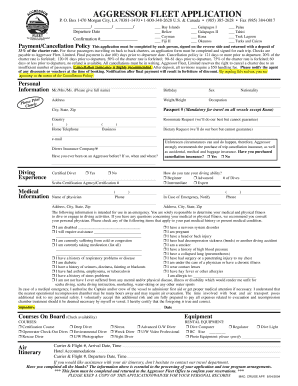 AGGRESSOR FLEET APPLICATION Adventure Life  Form