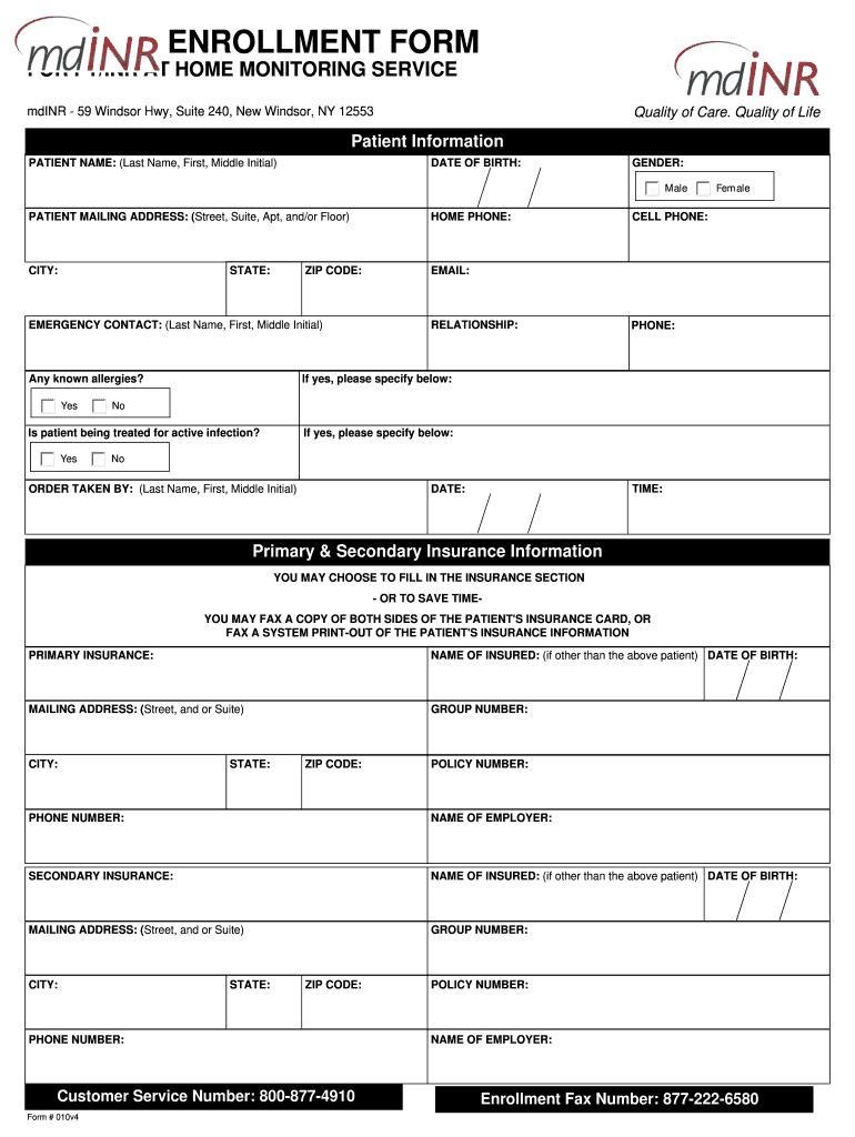 Alere Home Inr Enrollment Form