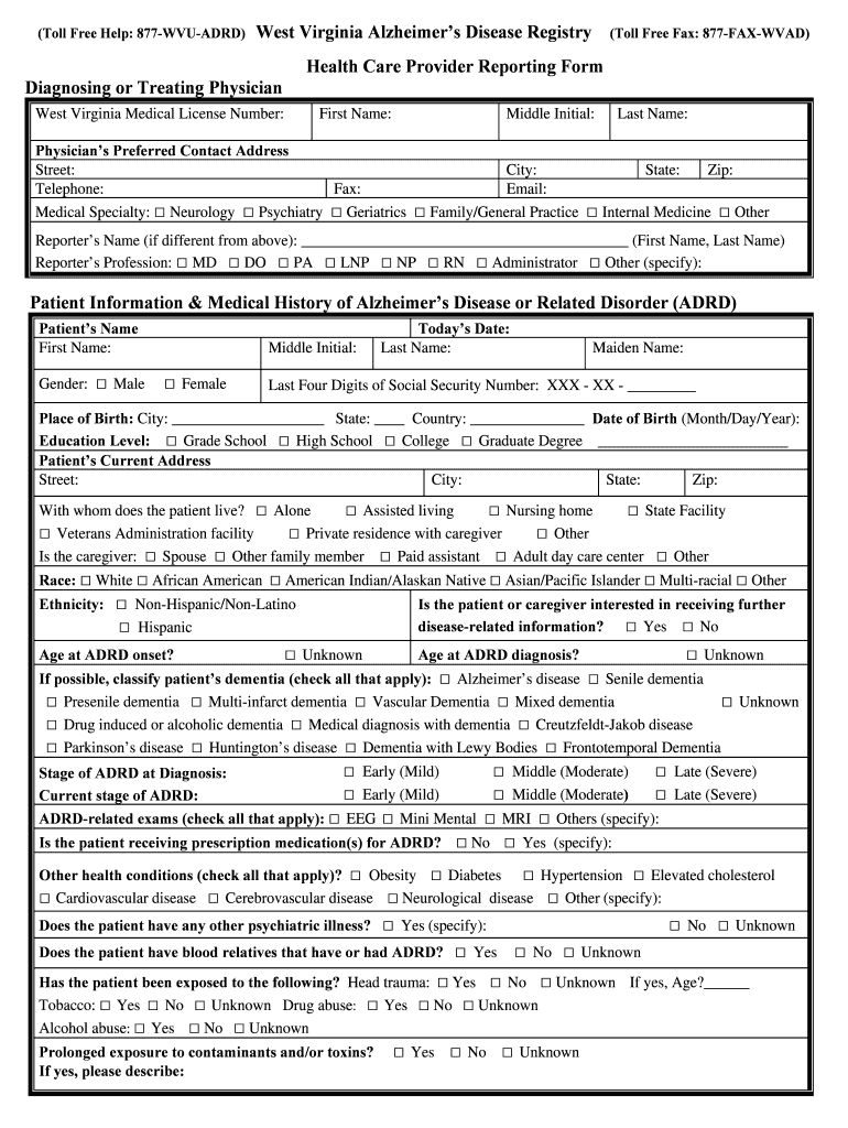 Download PrintableForm West Virginia Alzheimer&#039;s Wvadr Hsc Wvu