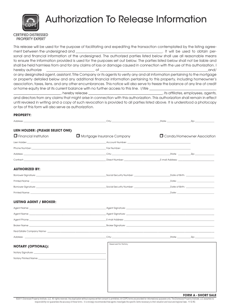 Authorization to Release Information Form Cdpe