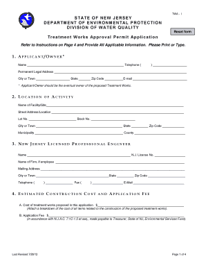  TWA 1 Form PDF State of New Jersey 2012