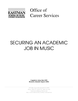 SECURING an ACADEMIC JOB in MUSIC OOffice of CCareer Esm Rochester  Form