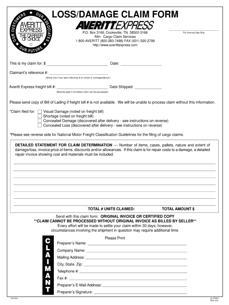 Averitt Claim Form 2001-2024