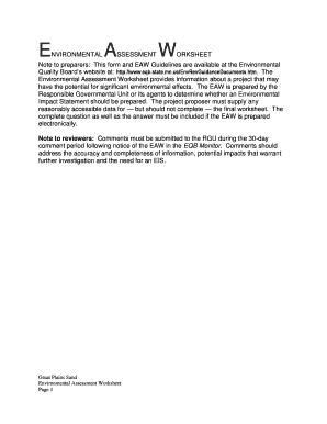 ENVIRONMENTAL ASSESSMENT WORKSHEET Note to Preparers  Form