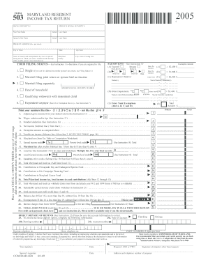 FORM 503 Your First Name MARYLAND RESIDENT INCOME TAX RETURN SPOUSE&#039;S SOCIAL SECURITY # Initial Last Name $ SOCIAL SECURITY