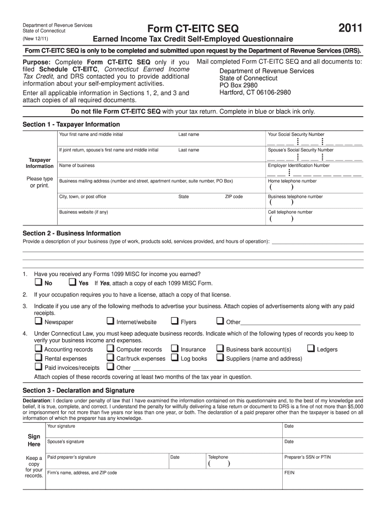 2012 Connecticut Form CT-EITC SEQ