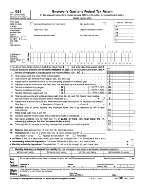 Form 941 Rev January Employer&#039;s Quarterly Federal Tax Return Irs