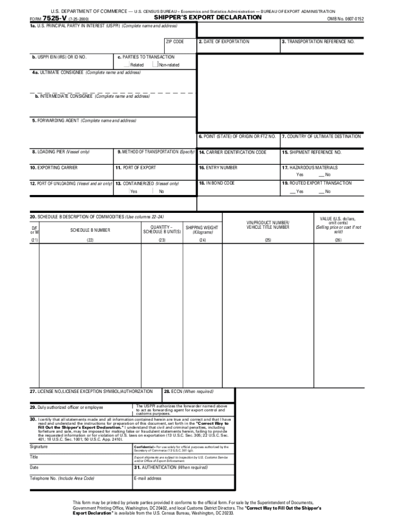 Shipper&#039;s Export Declaration Form