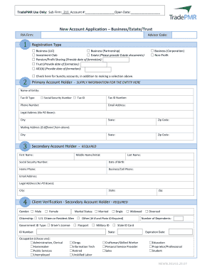 New Account Application BusinessEstateTrust Trade PMR  Form