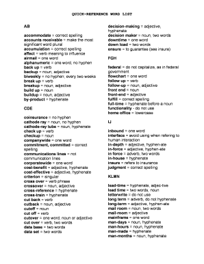 QUICK REFERENCE WORD LIST AB Accommodate Correct Iws Collin  Form