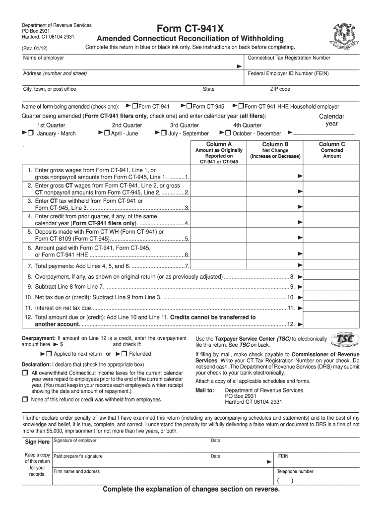  Ct 941 Amended Return  Form 2012