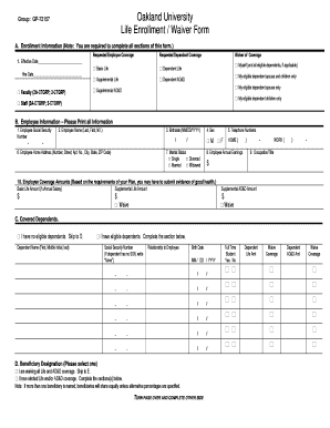 Life EnrollmentChange Request Oakland  Form