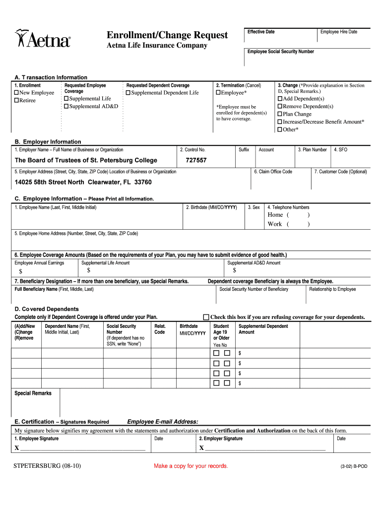 EnrollmentChange Request Spcollege  Form