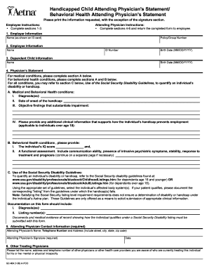 Handicapped Child Attending Physician&#039;s Statement Behavioral Spcollege  Form