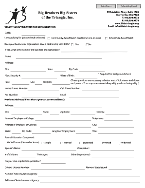 Big Brother Big Sister Application Form